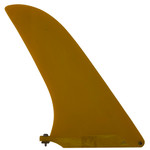 Side View - Used 11.0 inch yellow pivot single fin for longboard surfboard, classic upright singlefin for tight turns and control.