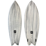 Top and Bottom View - 5'11 Firewire Machado Too Fish Volcanic fish surfboard lightly used with wide outline and clean rails