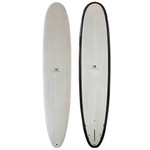Top and Bottom View - 9'3 Tolhurst Surfboards HI4 performance longboard in Thunderbolt Black lightly used with clean rails and high performance longboard outline
