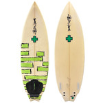 Top and Bottom View of 5'6 Surf Prescriptions Freedom used groveler surfboard, small wave groveler shortboard for speed and easy paddling