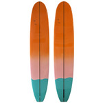 Top and Bottom View - 9'6 Poppy Curated Surfboards - New Classic Noserider Longboard (orange, pink, blue)