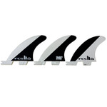 Side View - FCS II Mick Fanning Grom like-new thruster surfboard fin set for junior performance surfing and responsive control