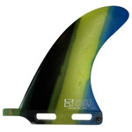 Side View - 6.5 inch Fins Unlimited Dale Dobson Performance used trailing single fin in blue for longboard and 2+1 surfboard setups