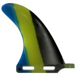 Side View - 6.5 inch Fins Unlimited Dale Dobson Performance used trailing single fin in blue for longboard and 2+1 surfboard setups