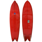Top and Bottom view of a 6'8" Chris Christenson Surfboards "Long Phish" – a Used Glass-On Keel Fish available for sale at Stray Boards, San Clemente, CA.