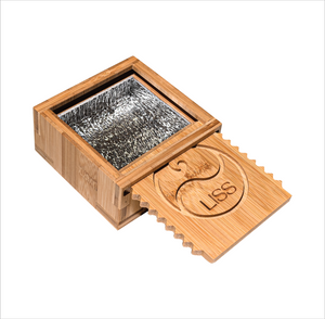 "LISS 'The Wax Box' insulated eco-recycled wood travel container — surfboard wax and comb combo storage" "LISS 'The Wax Box' insulated eco-recycled wood travel container — surfboard wax and comb combo storage"