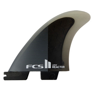 Side View - FCS II “Reactor” Large Thruster Fin Set Charcoal Black – new high-performance surfboard fins for tight, snappy turns and quick response
