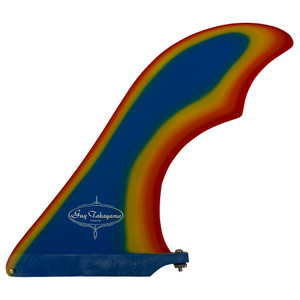 Side View - Guy Takayama Stingray longboard single fin multi-color matte finish fiberglass surfboard fin