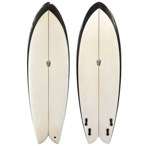 Top and Bottom View of a 5'8" Chris Christenson Surfboards "Myconaut" Fish - Lightly-Used Quad Fin Fish