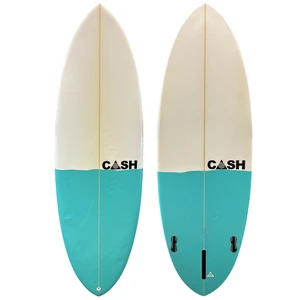 Top and Bottom view of a 5'7" Cash Surfboards "Deuce" by Steve Boysen Used Groveler Surfboard, Stray Boards San Clemente CA