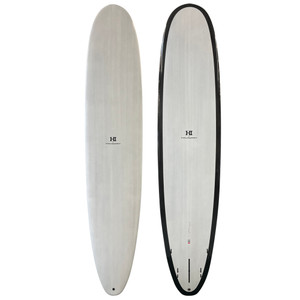 Top and Bottom View - 9'3 Tolhurst Surfboards HI4 performance longboard in Thunderbolt Black lightly used with clean rails and high performance longboard outline