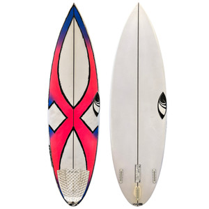 Top and Bottom View of 5'9 Sharpeye Surfboards "Synergy" - Used Shortboard Surfboard