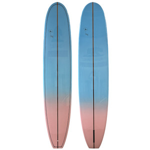 Top and Bottom View - 9'4 Poppy Curated Surfboards - New Classic Noserider Longboard (blue  and pink)