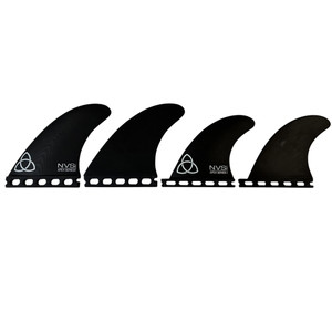 Like-new NVS Apex Series Peregrine Quad Fin Set featuring high-performance surfboard fins engineered for speed, drive, control, and responsive quad-fin surfing.