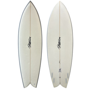 Top and Bottom View - 6'2" T Patterson “Devil Fish” in Fusion HD - Like-New Fish Surfboard – fast, lightweight fish shape for speed, flow, and small-wave performance.