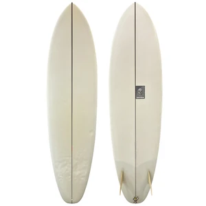 Top and Bottom view of a 6'10" Chris Christenson Surfboards "Submariner" Used Glass-On Keel Midlength, Stray Boards San Clemente CA