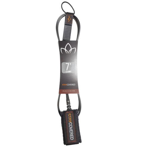 Stay Covered 7ft Comp Surfboard Leash in Black – Durable Performance Surf Leash
