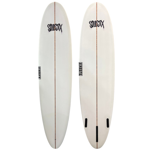 Top and Bottom View - 7'6" O'Keefe Soulstix “Wavehog” New Midlength Surfboard – smooth, versatile midlength for easy paddling, flow, and all-around performance
