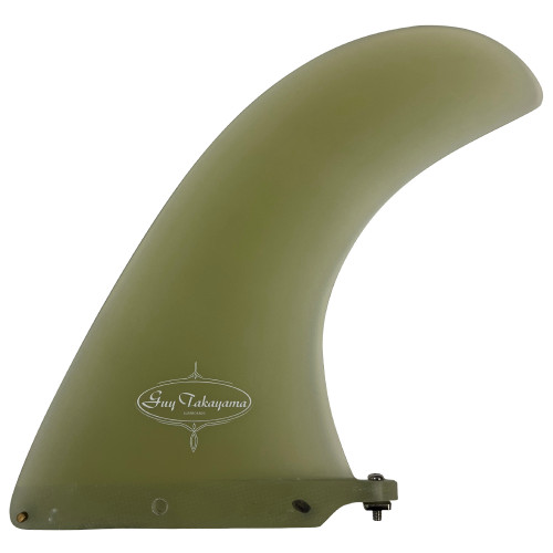 Side View - Guy Takayama Classic longboard single fin new clear volan fiberglass surfboard fin