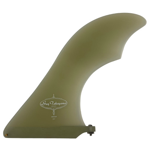 Side View - Guy Takayama Stingray longboard single fin clear volan fiberglass surfboard fin