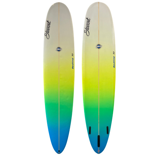 Top and Bottom View - 9'0" Stewart Surfboards Redline 11 lightly-used performance longboard surfboard, high-performance all-around longboard for noseriding and turns, excellent condition