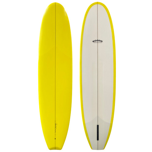 Top and Bottom View - 7'8" Woodin Surfboards "Big Mack" - Like-New Single Fin Midlength