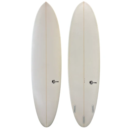 Top and Bottom View - 7'4 Culture Supply Surfboards "Fun Ride" - New Hybrid Funboard Midlength