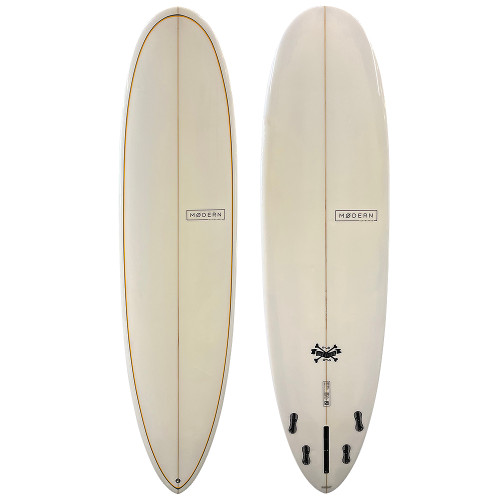 Top and Bottom View - 7'4 Modern Surfboards "Love Child" - Used Pintail Midlength