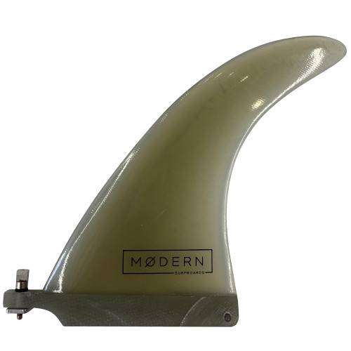 Side view of 7.5” Modern Surfboards Flex Fin - Used Performance Trailing Single Fin - Clear