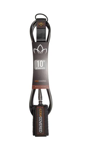 Stay Covered 10ft Standard Surfboard Leash in Black – Durable Performance Surf Leash
