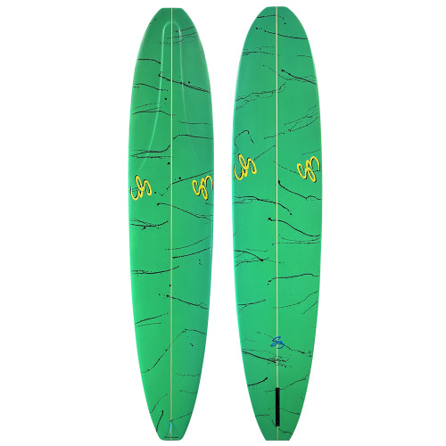 Top and Bottom View - 9'4 Boysen Surfboards "89 Herb" by Steve Boysen - New Performance Longboard - Green Envy