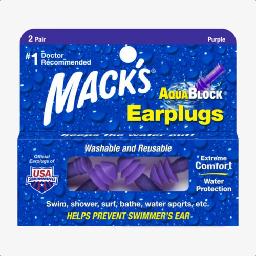 Mack's AquaBlock silicone earplugs 2 pair reusable swimming surfing earplugs