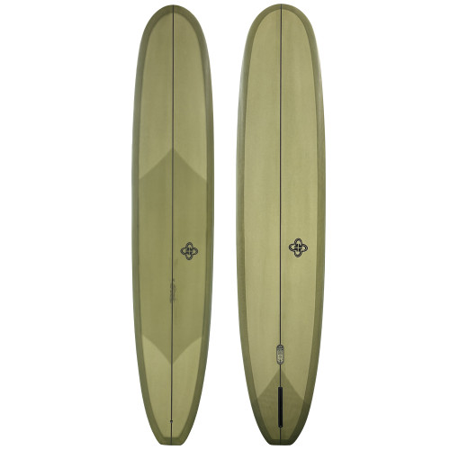 Top and Bottom View - 9'6 Gamino Shapes Roller Coaster noserider longboard - new with classic outline and polished longboard shape