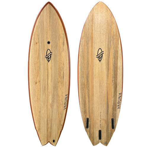 Top and Bottom view of a 5'7 Varuna Surfboards "Space Hawk" - a Like-New Hybrid Shortboard Surfboard available For Sale at Stray Boards San Clemente CA.