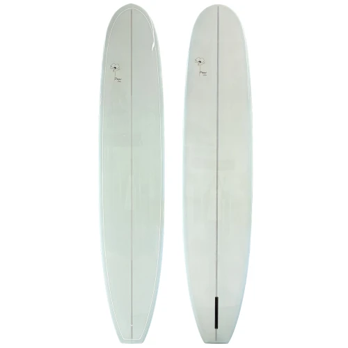 Top and Bottom view of a 9'3" Poppy Curated Surfboards New Classic Noserider Longboard - BLEM, Stray Boards San Clemente CA