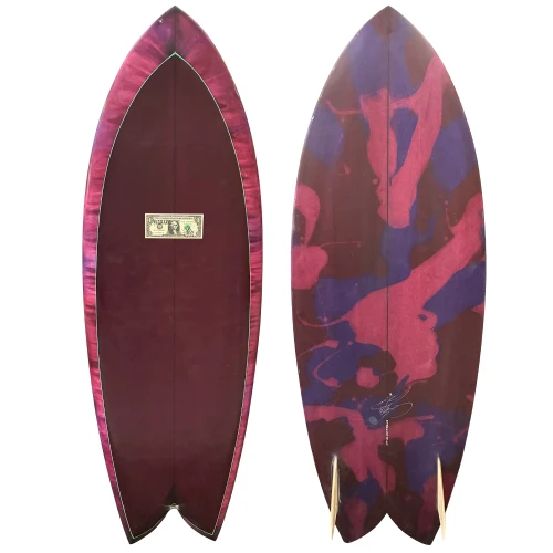Top and Bottom view - 5'4" McCallum Surfboards GYP Fish used custom groveler shortboard surfboard designed for speed, maneuverability, and fun in smaller surf.