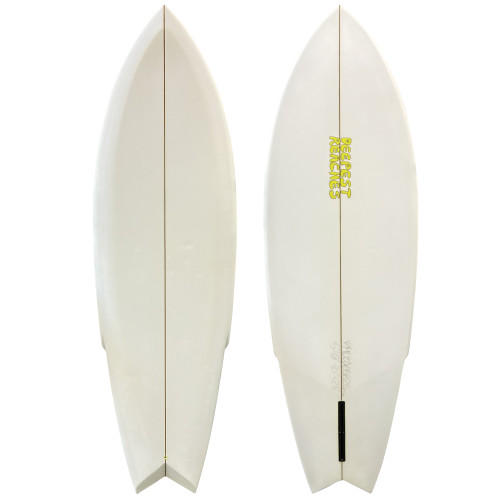 Top and Bottom view - 5'10" Deepest Reaches Sting lightly-used custom retro shortboard surfboard inspired by Ben Aipa's iconic winged Sting design with a distinctive swallow tail.