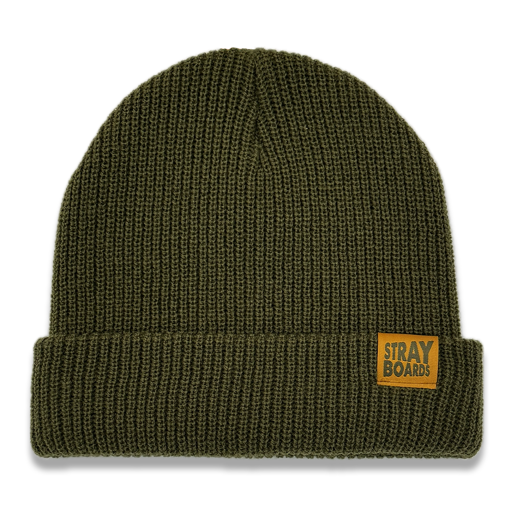 Stray Boards Cardigan Knit Beanie Hat - Olive/Green display picture 2