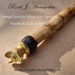 Plaited Leather Whip with Bamboo Handle & Gold Foxhead