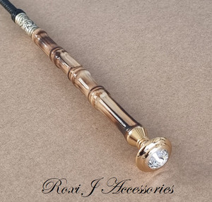 Plaited Leather Whip with Bamboo Handle & Gold Rhinestone Topper Plaited Leather Whip with Bamboo Handle & Gold Rhinestone Topper