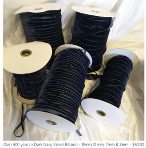 Navy Velvet Ribbon  - 15 mm, 10 mm, 7mm & 3 mm