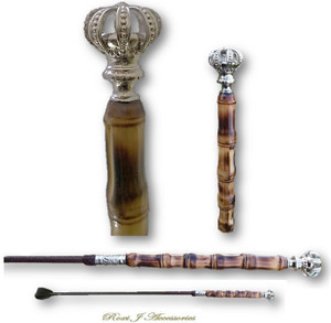 Plaited Leather Whip with Bamboo Handle & Silver Crown Topper