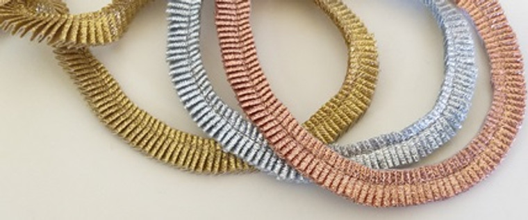 15mm Knife Pleated Metallic Ribbon
Sold in 50cm increments