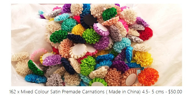 162 x Mixed Colour Satin Pre Made Carnations ( Made in China) 4- 4.5 cm 