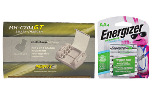 Powerex MH-C204GT AA / AAA Smart Battery Charger & 4 AA Energizer Recharge NH15BP4 NiMH 2300 mAh Batteries Powerex MH-C204GT AA / AAA Smart Battery Charger & 4 AA Energizer Recharge NH15BP4 NiMH 2300 mAh Batteries