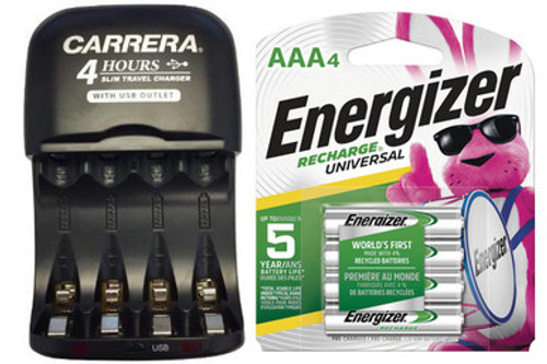 AA / AAA NiMH Smart Slim Travel Charger with USB Plug & 4 AAA 700 mAh Energizer Rechargeable Batteries