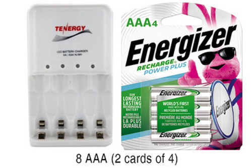 4 Bay AA / AAA LED Smart Battery Charger & 8 AAA 800 mAh Energizer Rechargeable Batteries