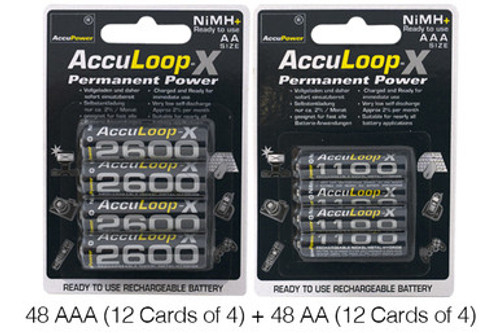 48 x AAA (1100 mAh) + 48 x AA (2600 mAh) AccuPower AccuLoop-X NiMH Battery Combo 48 x AAA (1100 mAh) + 48 x AA (2600 mAh) AccuPower AccuLoop-X NiMH Battery Combo