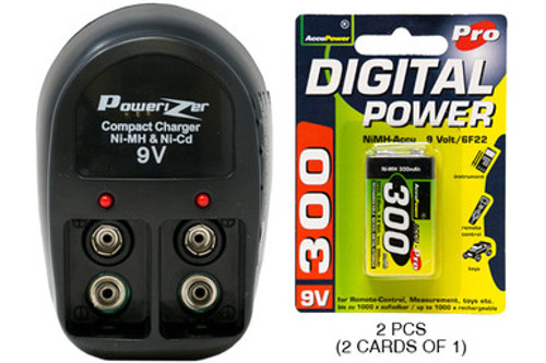 V-228 Two Bay 9 Volt Charger + 2 x 9 Volt AccuPower NiMH Batteries (300 mAh) V-228 Two Bay 9 Volt Charger + 2 x 9 Volt AccuPower NiMH Batteries (300 mAh)