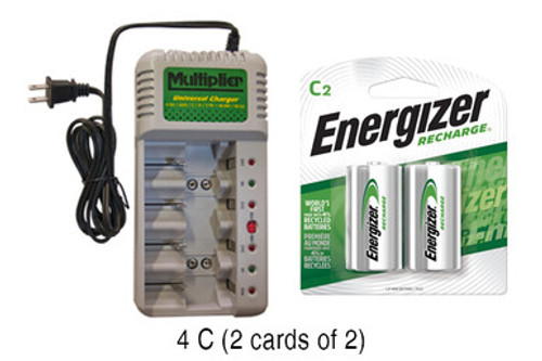 Universal Charger + 4 C Energizer Recharge NiMH Batteries (2500 mAh) Universal Charger + 4 C Energizer Recharge NiMH Batteries (2500 mAh)